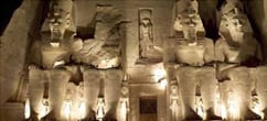Abu Simbel temple statues in night lights