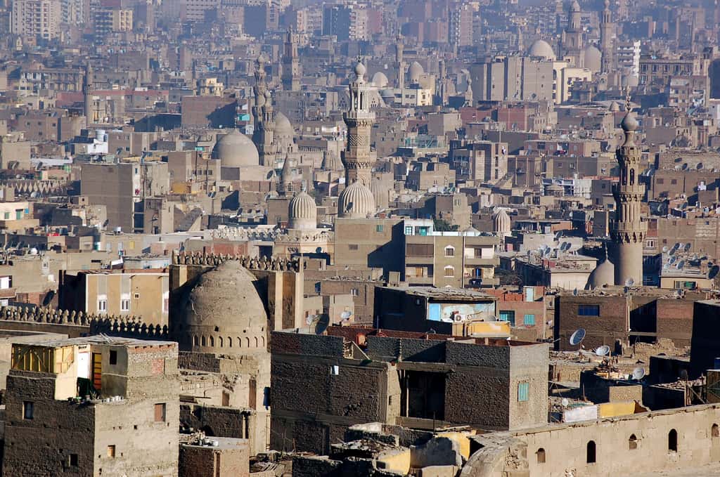 Aerial view of Egypts cityscape, packed with domes and minarets; a sight to behold.