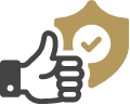 Thumbs up with a shield and checkmark, symbolizing classic approval and security.