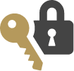 A gold key by a classic black padlock symbol.