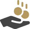 Icon of a hand holding three falling coins, symbolizing the Midcounties Co-op financial journey.