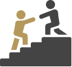 Two figures on stairs, in a classic show of support, one helps the other up.