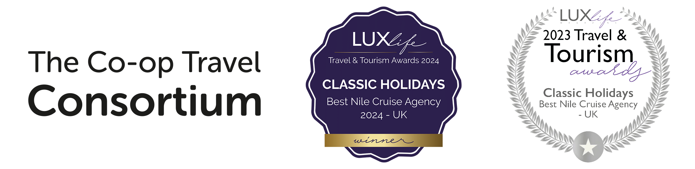Award badge for Classic Holidays, Best Nile Cruise Agency 2024 in Ancient Egypt, UK.