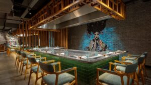 Teppanyaki grill setup in a modern restaurant at the Sheraton Cairo Hotel.