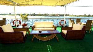 MS Classic Blue Shadow IV 5*: Enjoy a river view from wicker seating under a cozy canopy.