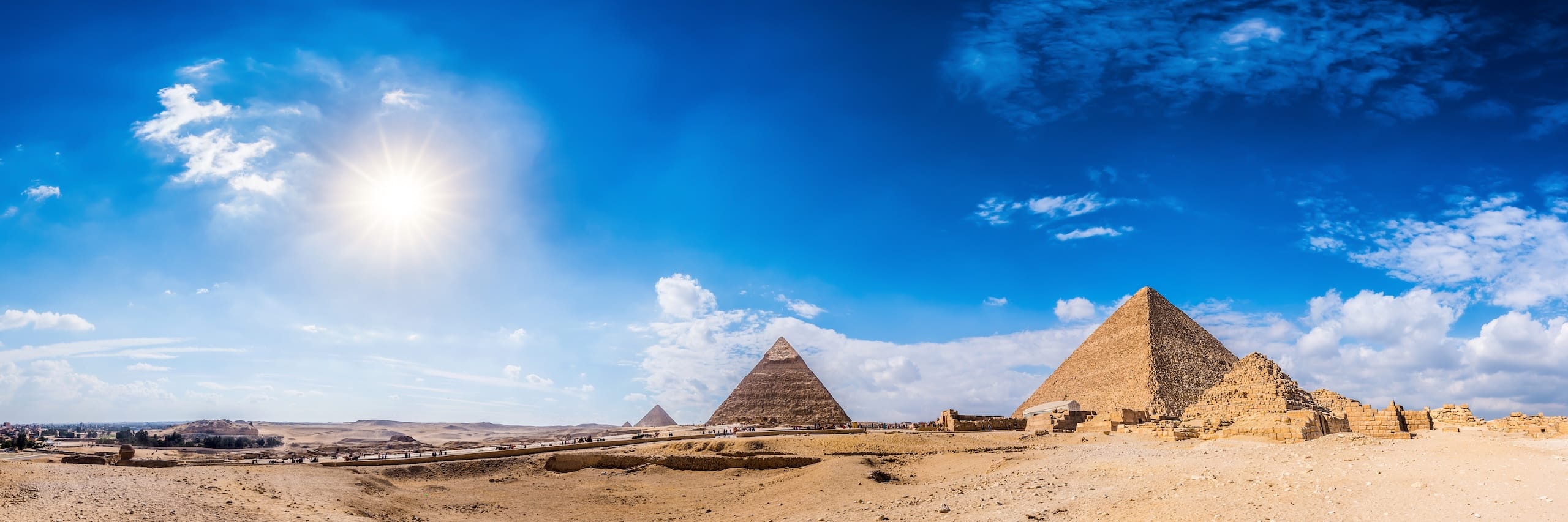 Panorama of the area with the great pyramids of Giza, Egypt