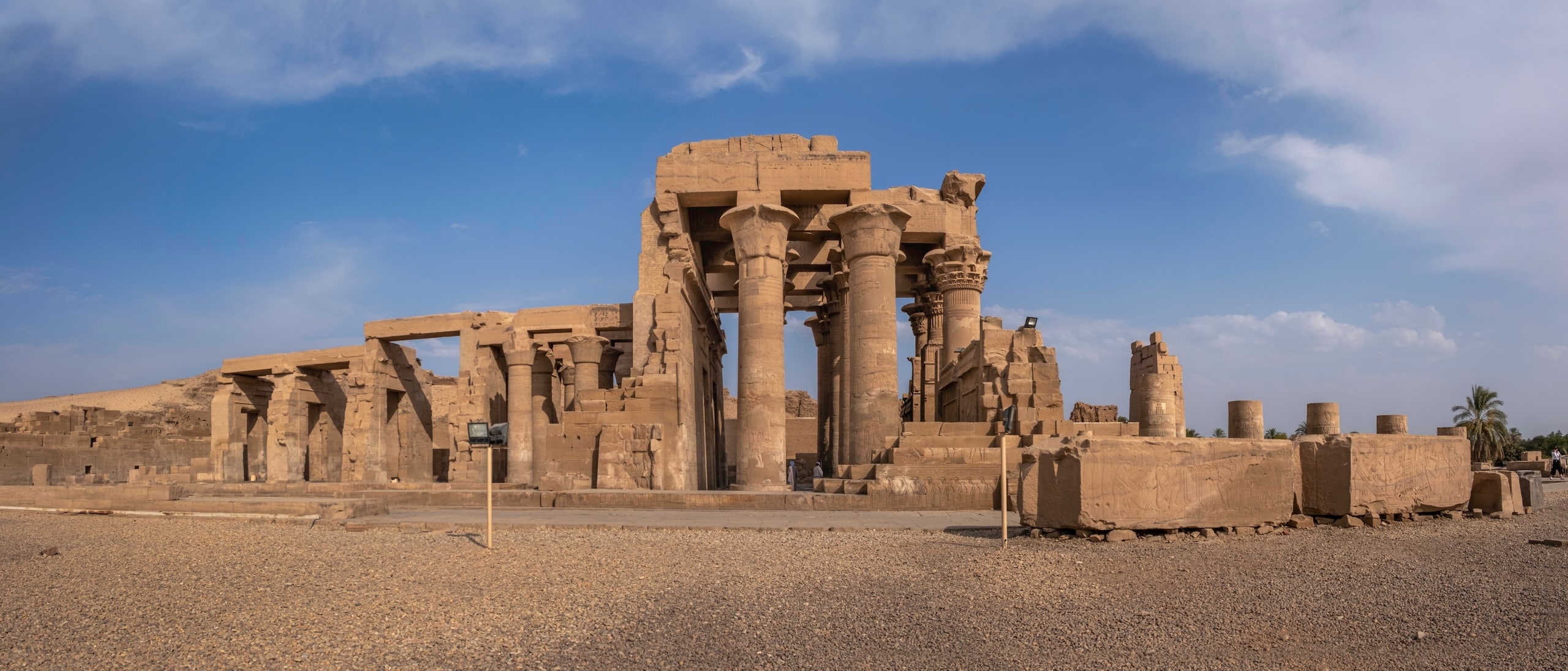 Panoramic view of the temple of Kom Ombo in Upper Egypt, dedicated to the crocodile god Sobek and Haroeris, Egypt
