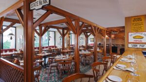 Rustic decor with wooden beams at Cairo Marriott Hotel & Omar Khayyam Casino.