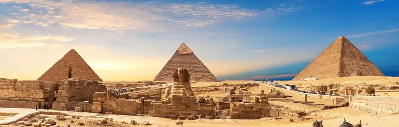 The Pyramids of Giza and Sphinx at sunset—an iconic view for unforgettable Egypt holidays.